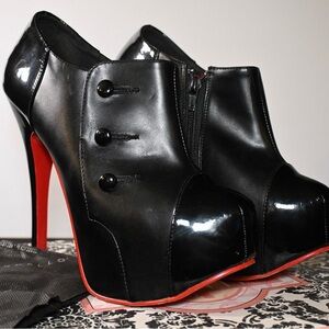 Bordello Black and Red Heeled Ankle Boots with Stiletto Heel and Platform Sole